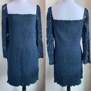 Abercrombie & Fitch Navy Blue Smocked Lace Sleeve Dress XL